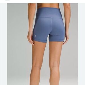 Lululemon Wunder Train
High-Rise Steel Blue 4” Shorts.  Size 10